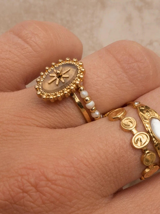 14k Gold Adjustable Round Stone Ring