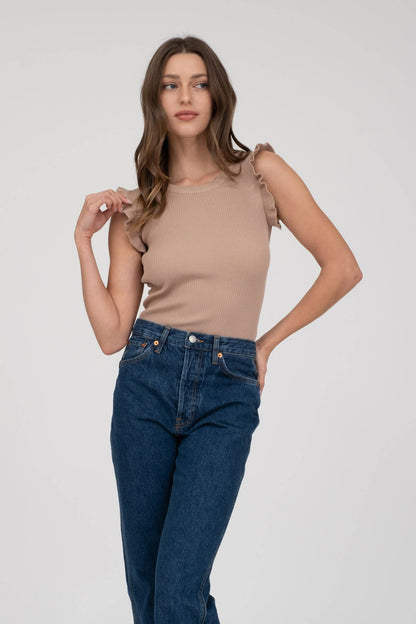 RUFFLE SLEEVELESS SWEATER KNIT TOP