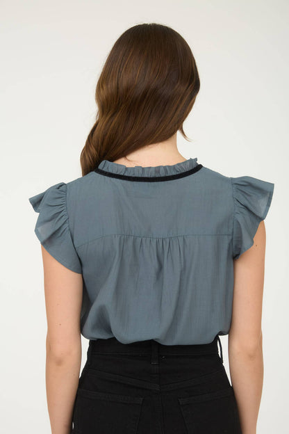CONTRAST FRONT TIE BLOUSE