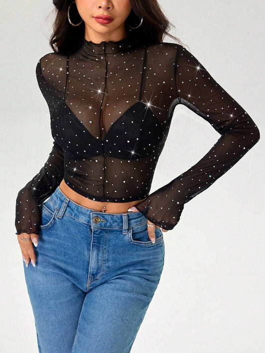 Color Sequin Mesh Top