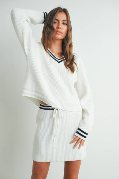 Striped V-Neck and Sleeve Sweater