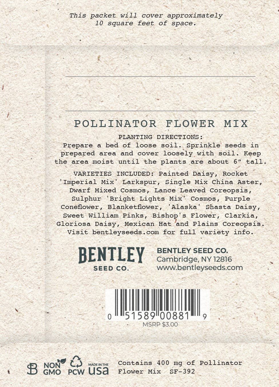 Bee Kind Help Pollinators Kraft Bee - Flower Mix Seed Packets