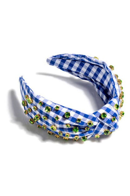 EMBELLISHED GINGHAM KNOTTED HEADBAND