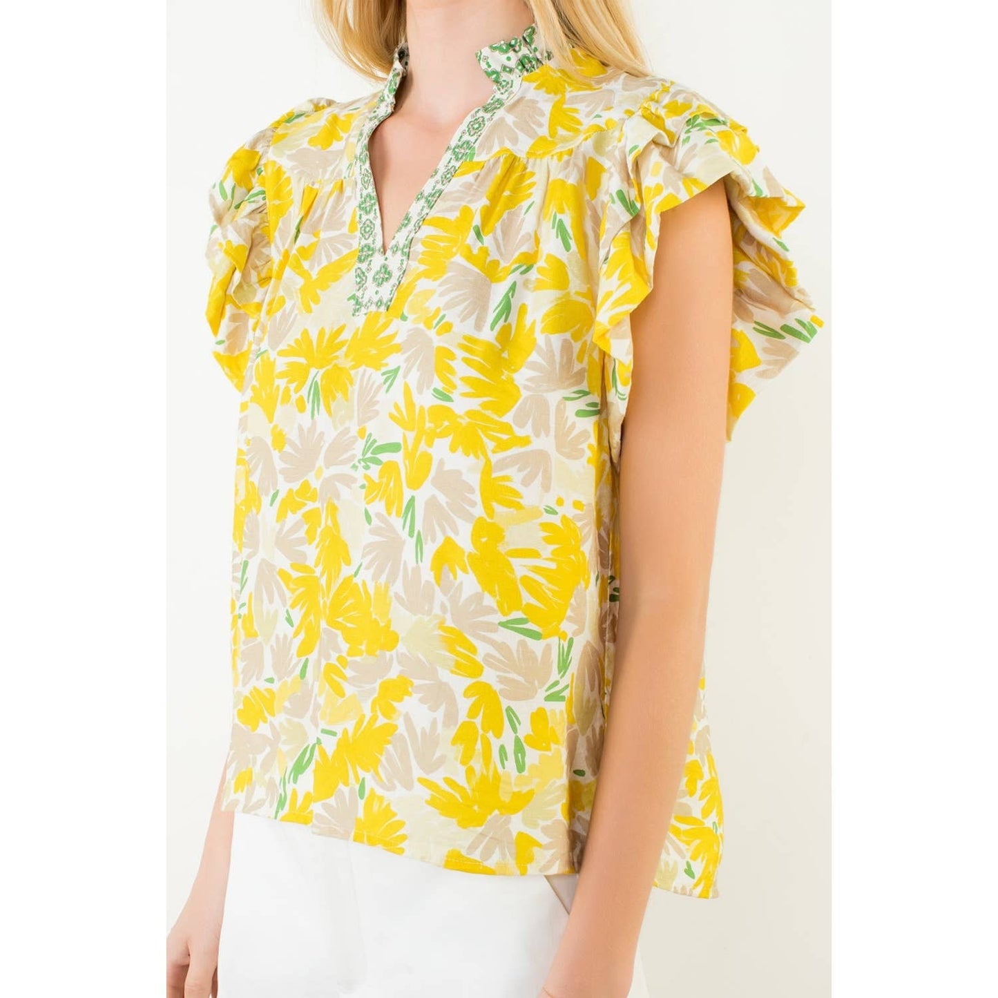 Flowy Sleeve Floral Print V-Neck Top