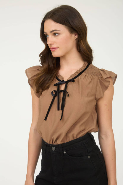 CONTRAST FRONT TIE BLOUSE