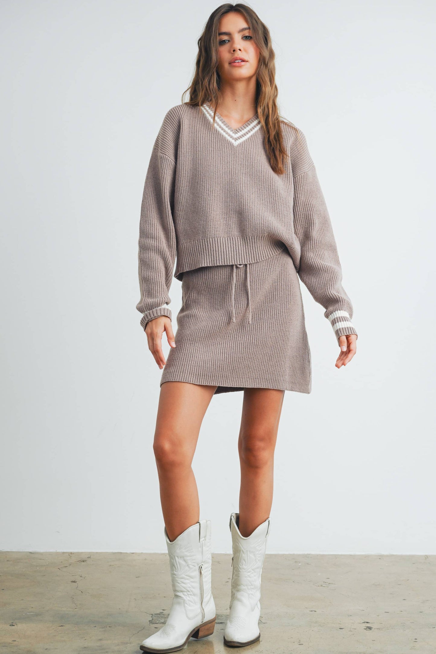 Striped V-Neck and Sleeve Sweater