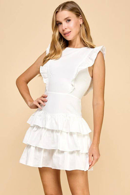 Ruffled Shoulders Mini Dress