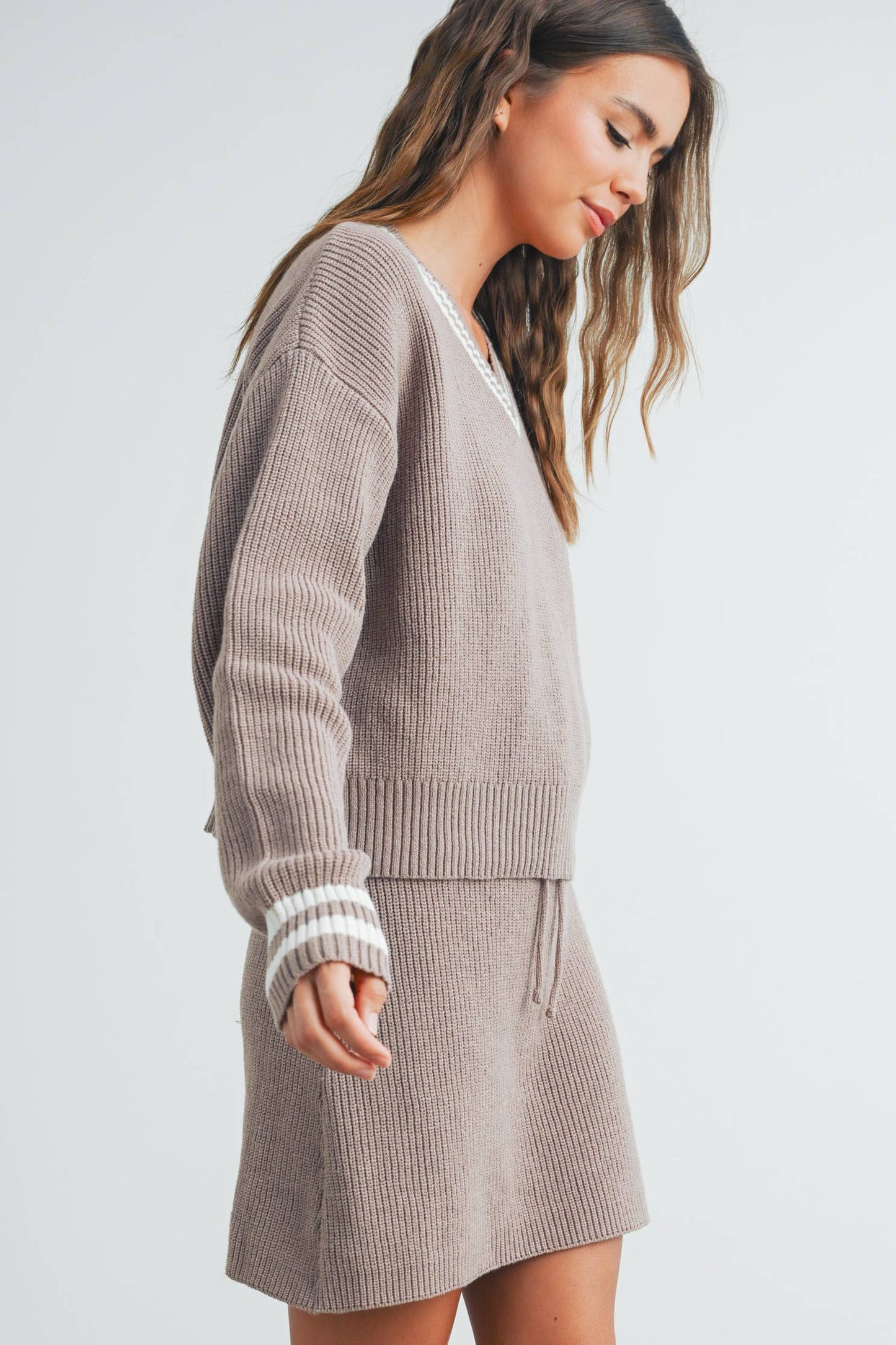 Striped V-Neck and Sleeve Sweater