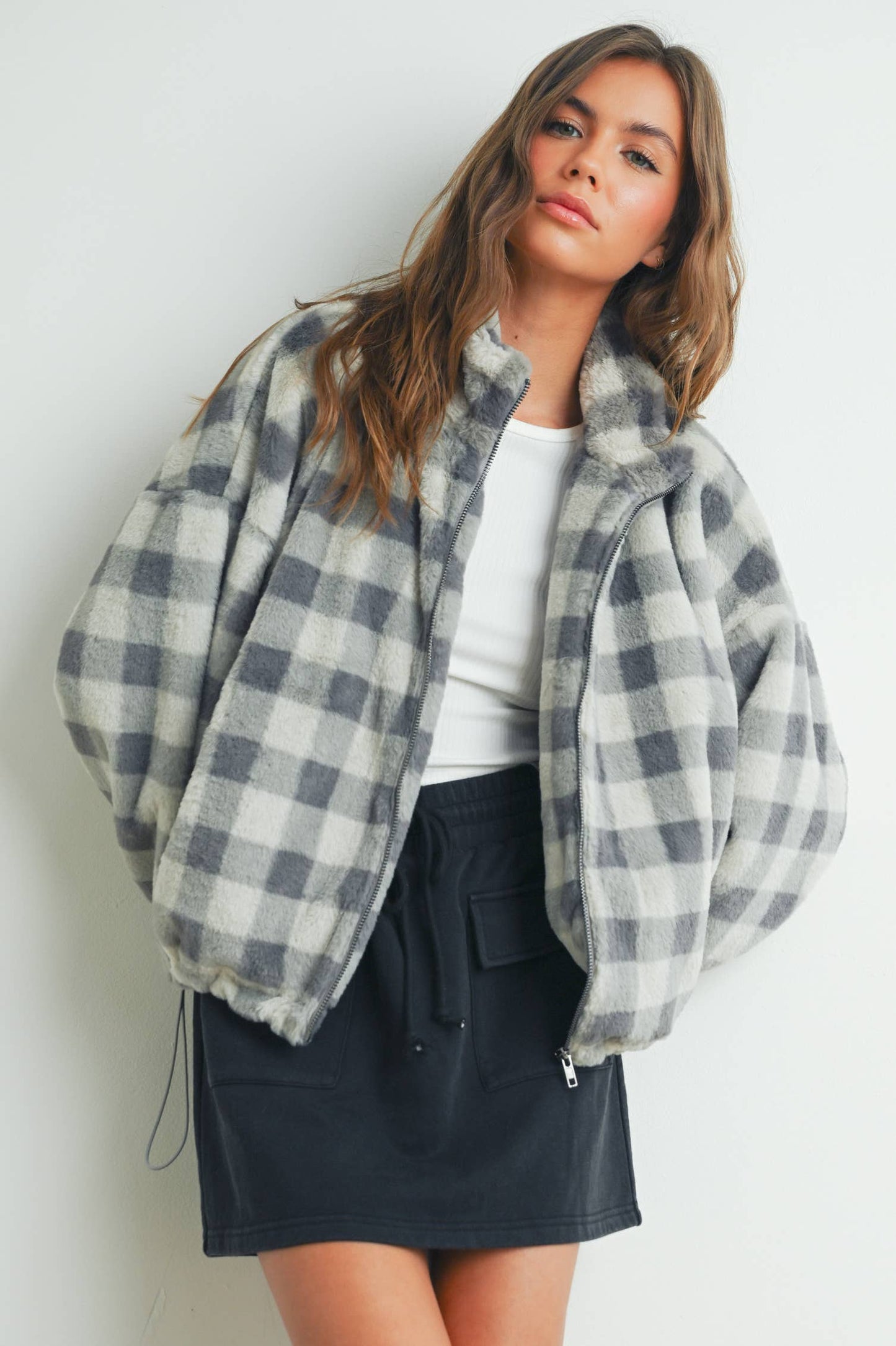 Drop Shoulder Plaid Jacket