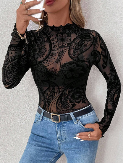 Velvet Print Mesh Top