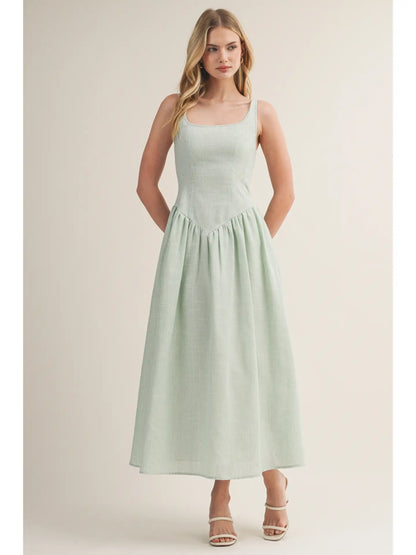 Corset Drop Waist Stripe Dress