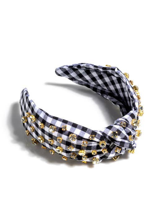 EMBELLISHED GINGHAM KNOTTED HEADBAND