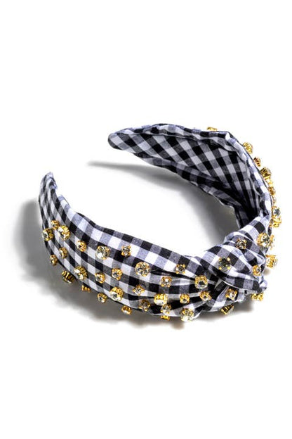 EMBELLISHED GINGHAM KNOTTED HEADBAND