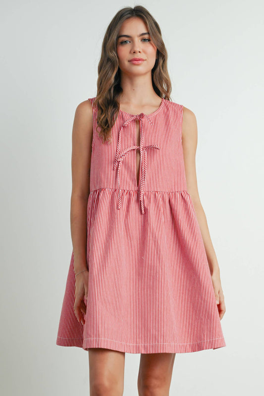 Mini Red Stripe Bowknot Dress