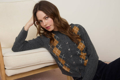 ARGYLE PATTERN CARDIGAN