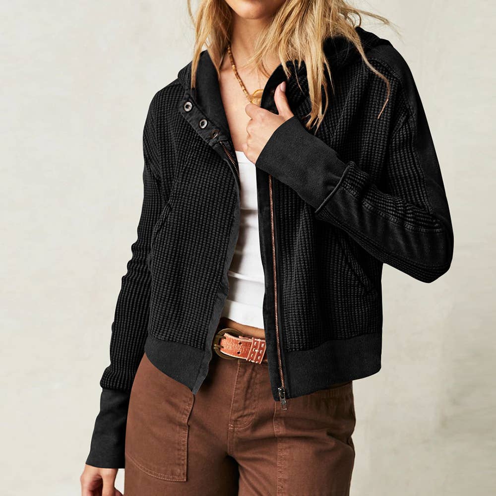 Full zip waffle cropped hoodie