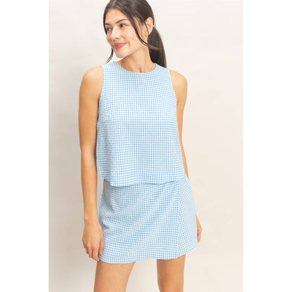Gingham Checkered Sleeveless Top And Skort Set