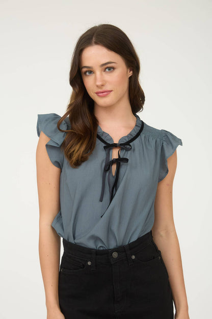 CONTRAST FRONT TIE BLOUSE