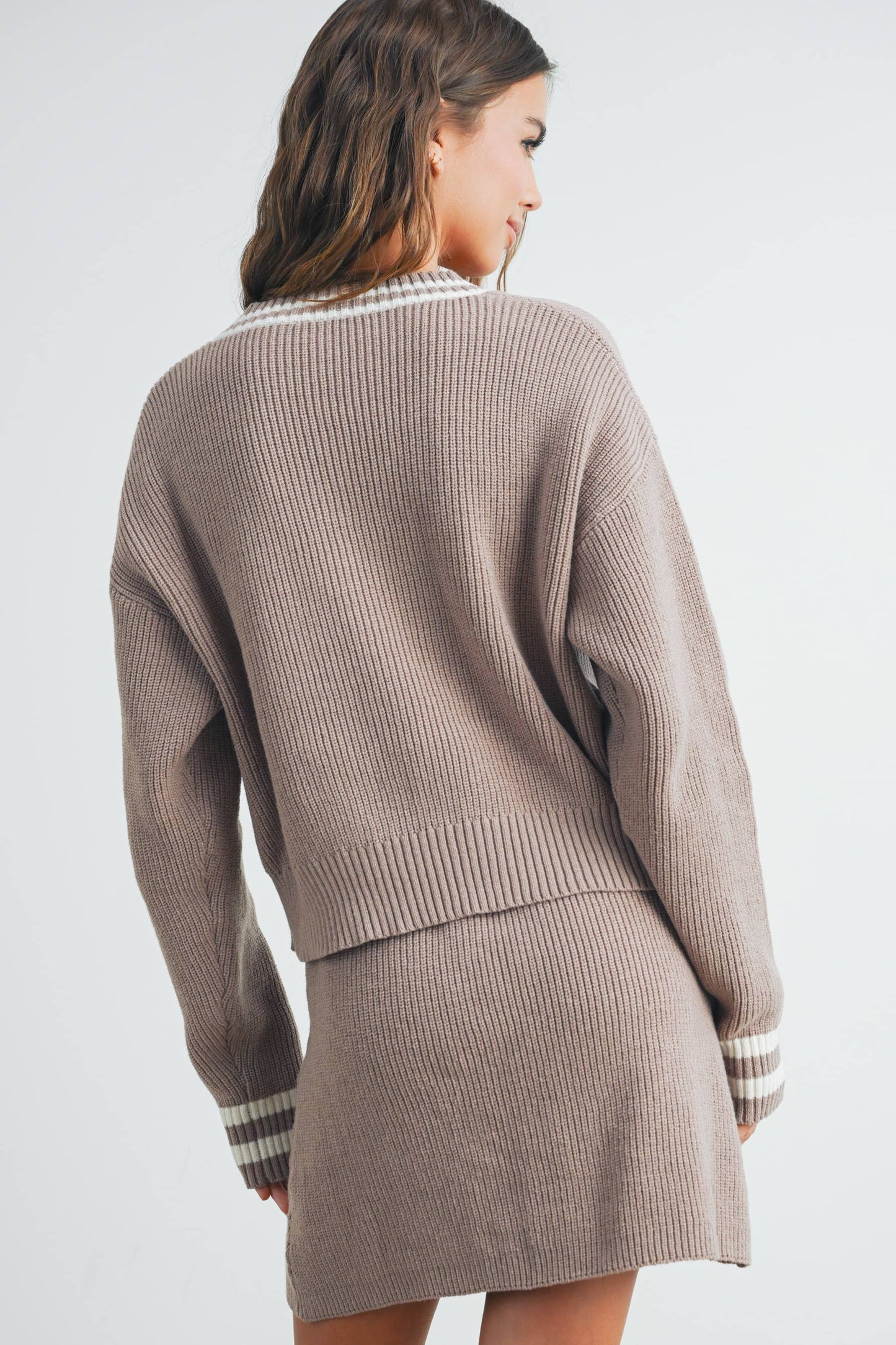 Striped V-Neck and Sleeve Sweater