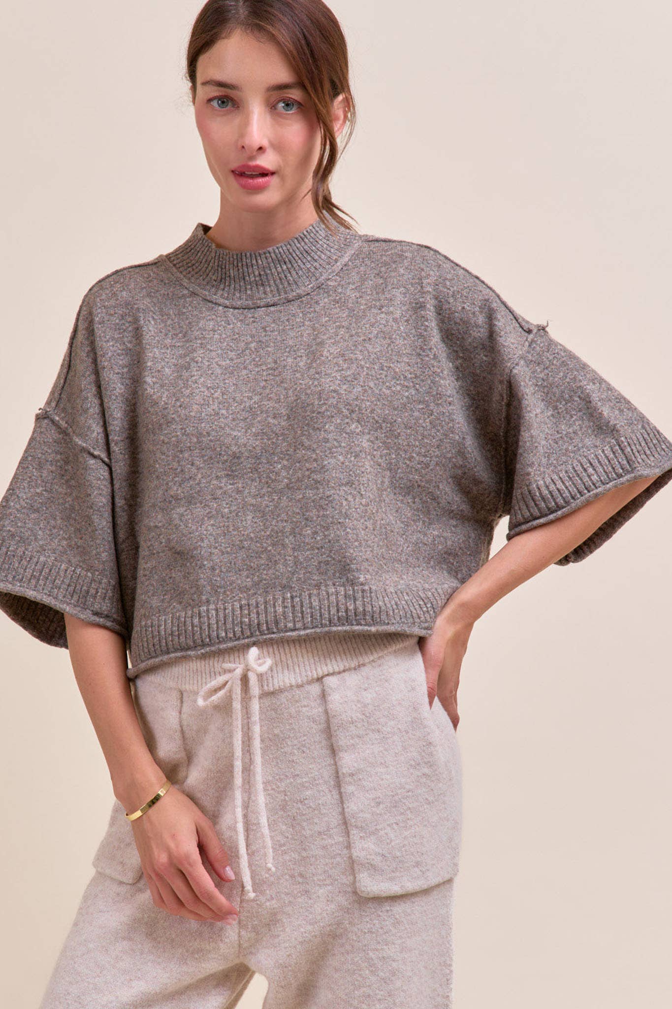 Mock Neck Short Sleeve Sweater