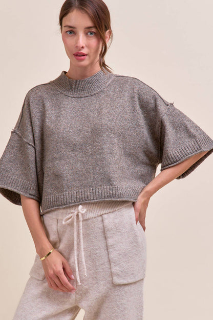 Mock Neck Short Sleeve Sweater