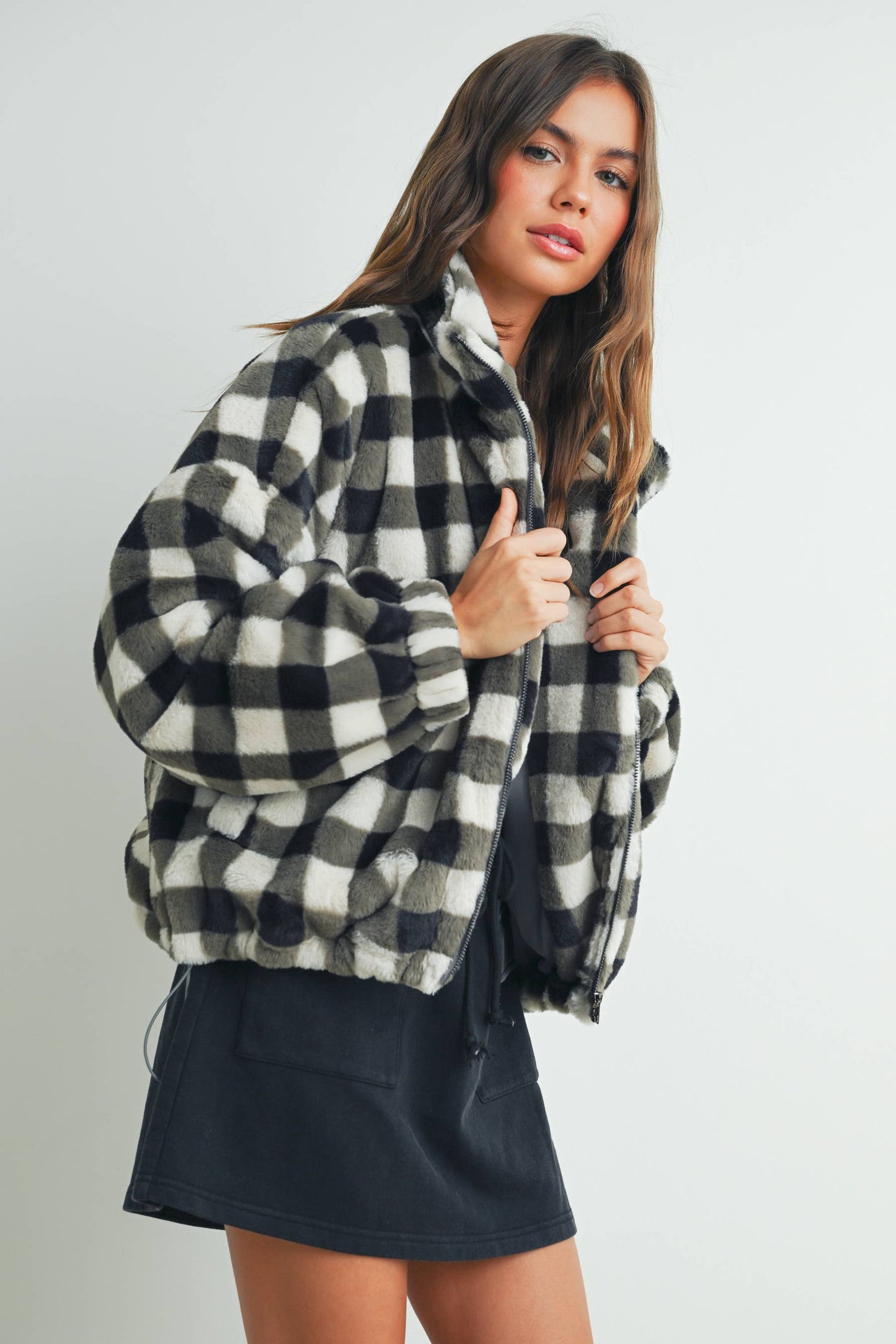Drop Shoulder Plaid Jacket