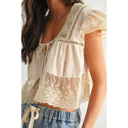 CST10128J LACE-TRIMMED BLOUSE
