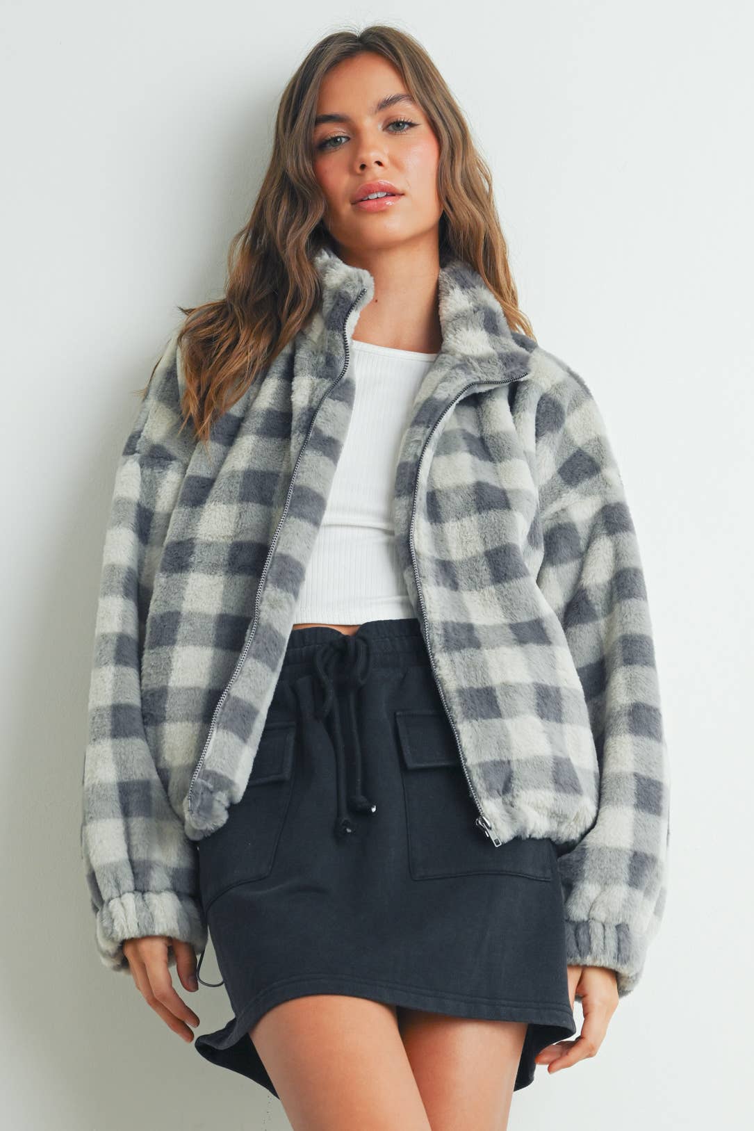 Drop Shoulder Plaid Jacket