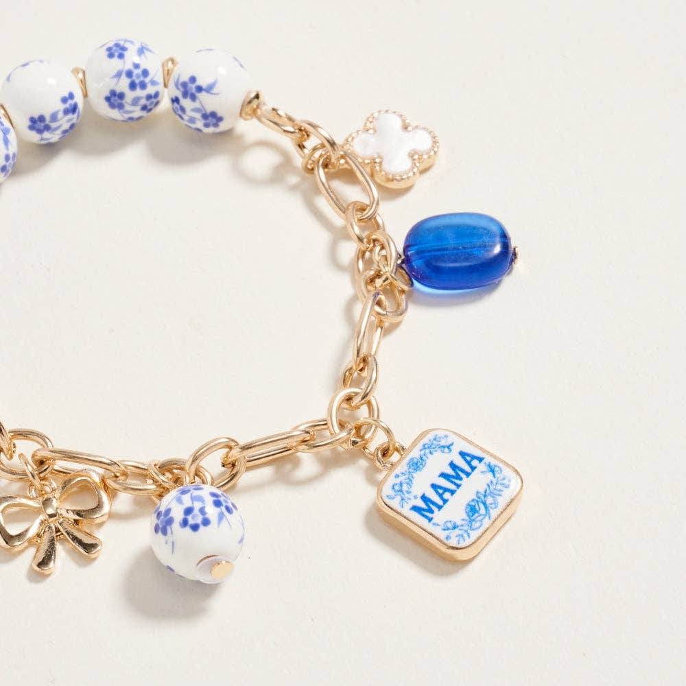 7.25 Inch Ceramic Floral Bead Mama Charm Bracelet