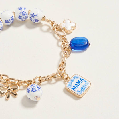 7.25 Inch Ceramic Floral Bead Mama Charm Bracelet