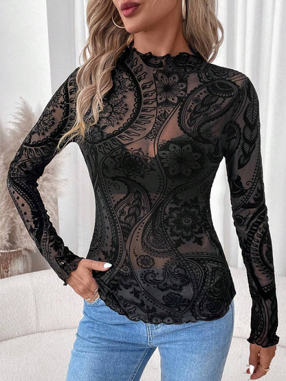 Velvet Print Mesh Top