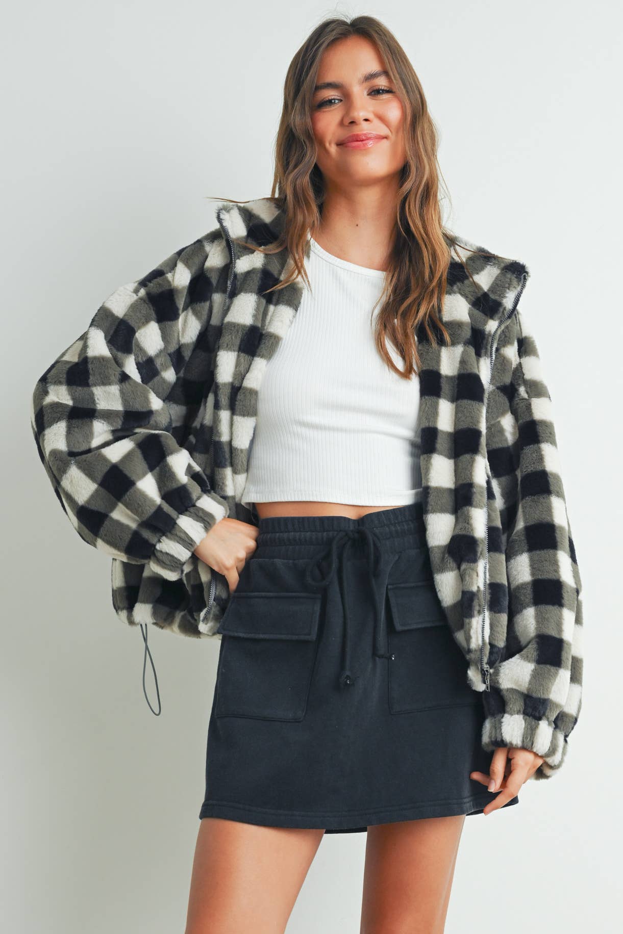 Drop Shoulder Plaid Jacket