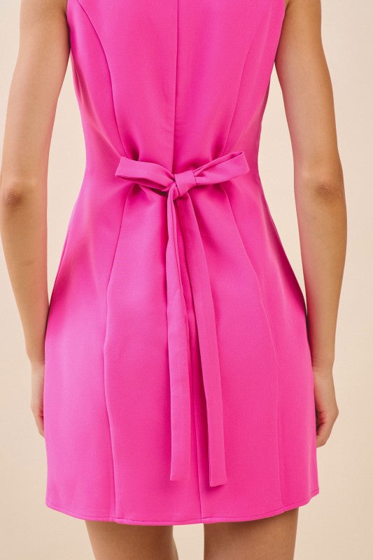 High Neckline Flattering Fit Back Self Tie Dress