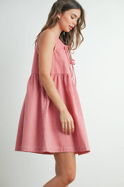 Mini Red Stripe Bowknot Dress