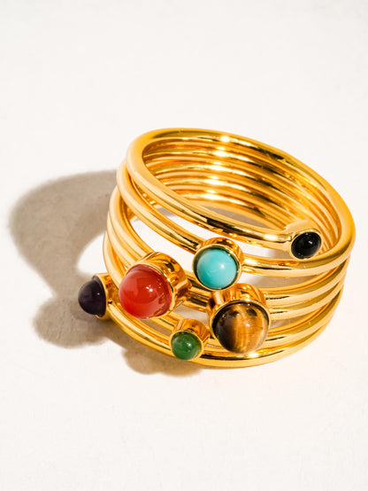 18k Gold Multi Color Stone Layered Ring