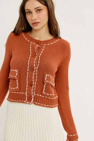 Stand Out With Contrast Stitch Textured Cardigan