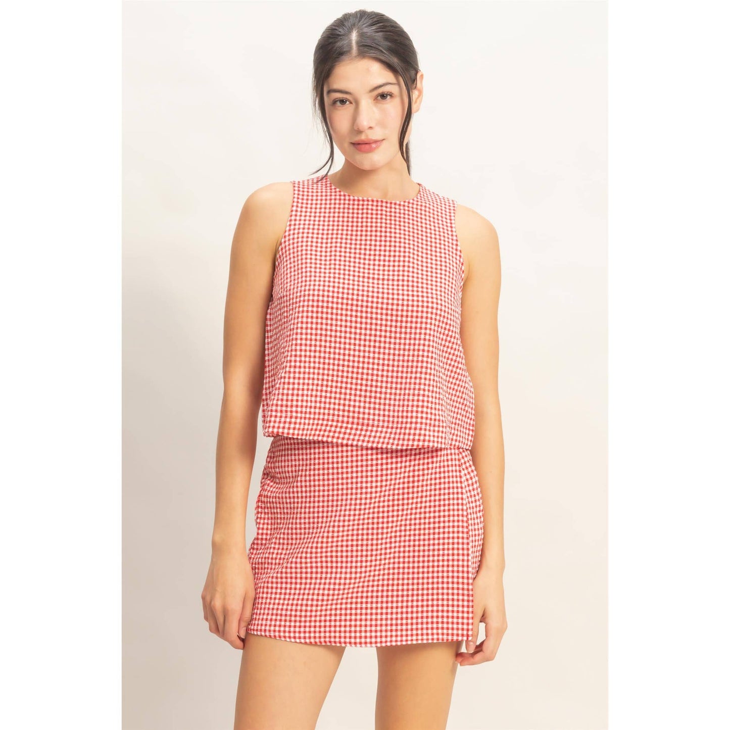Gingham Checkered Sleeveless Top And Skort Set
