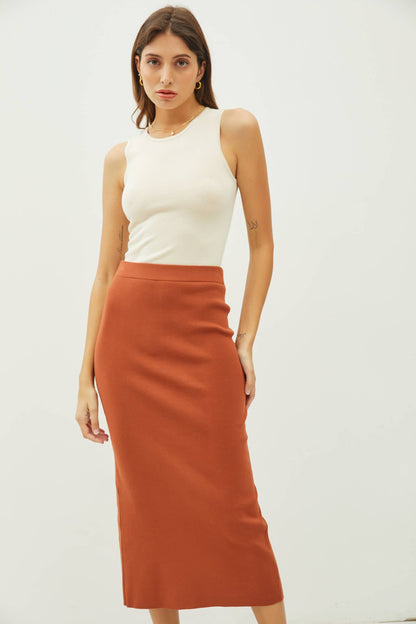 KNITTED HIGH RISE MIDI SKIRT