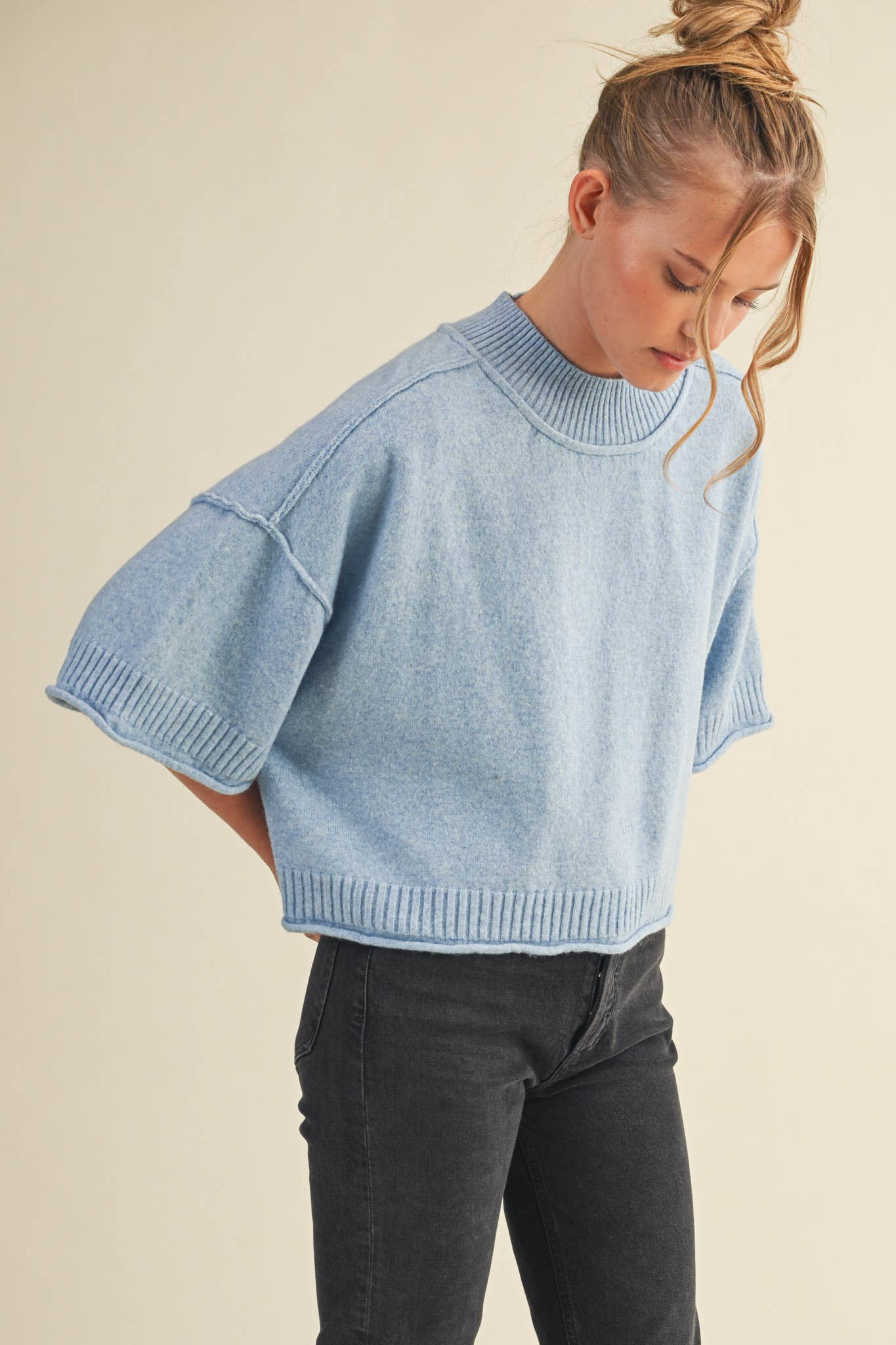 Mock Neck Short Sleeve Sweater