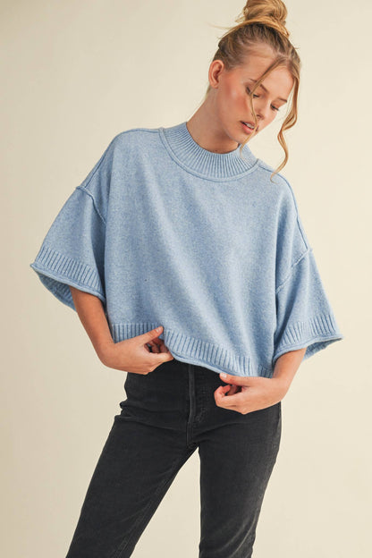 Mock Neck Short Sleeve Sweater