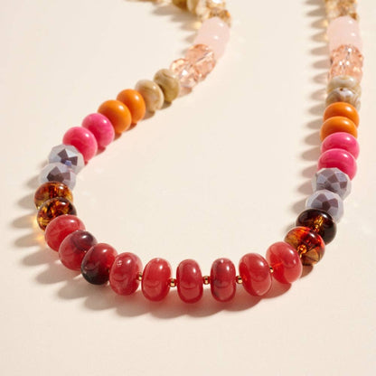 Marbled Ombre Resin Oval Disk Beaded Necklace
