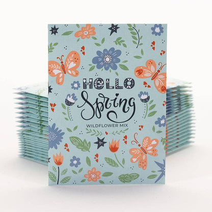 Hello Spring Blue Background - Wildflower Mix Seed Packets