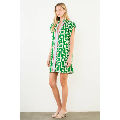 Short Sleeve Pattern V-Neck Dress