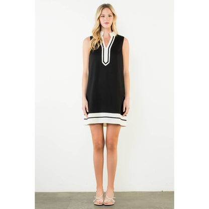 Sleeveless Split Neck Contrast Trim Dress