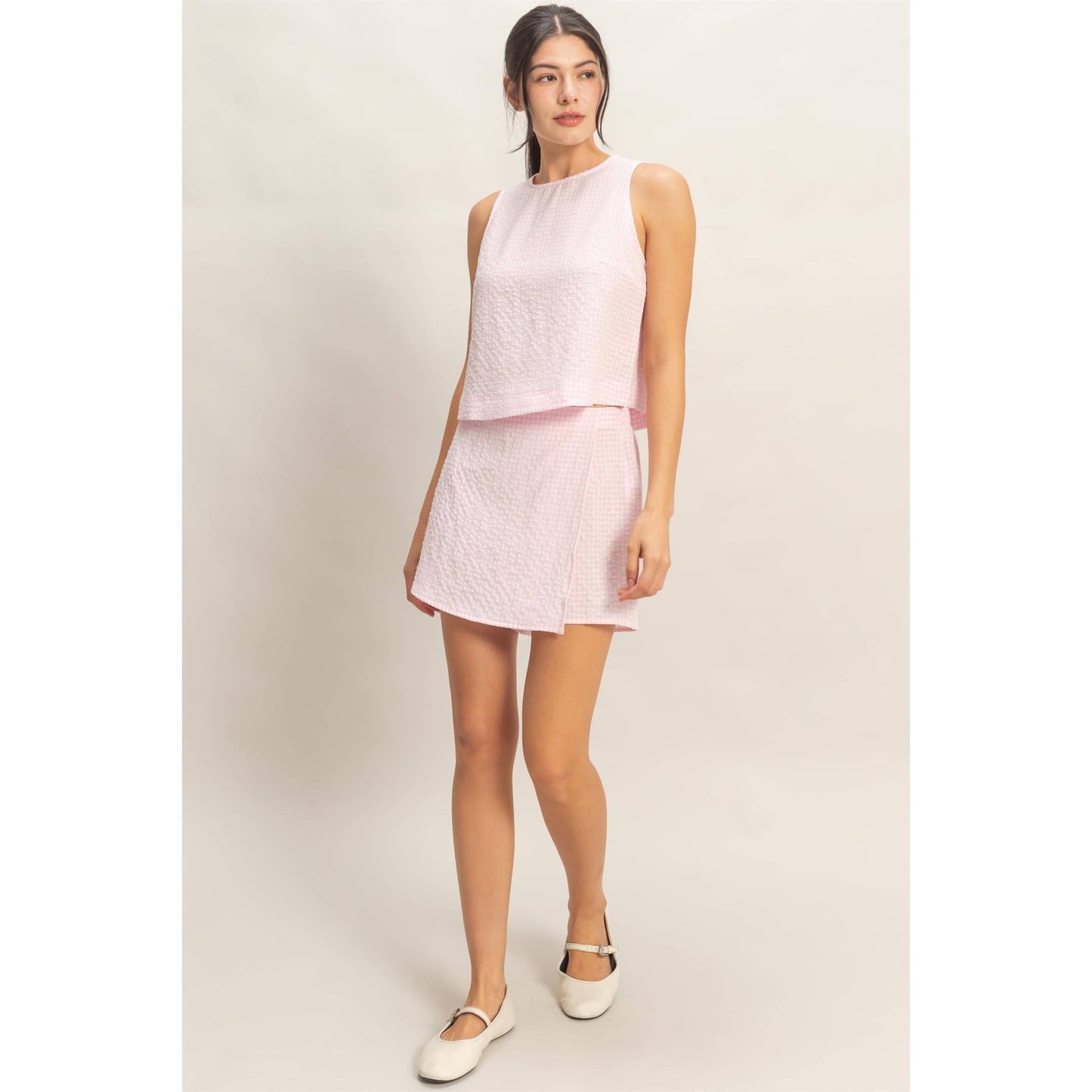 Gingham Checkered Sleeveless Top And Skort Set