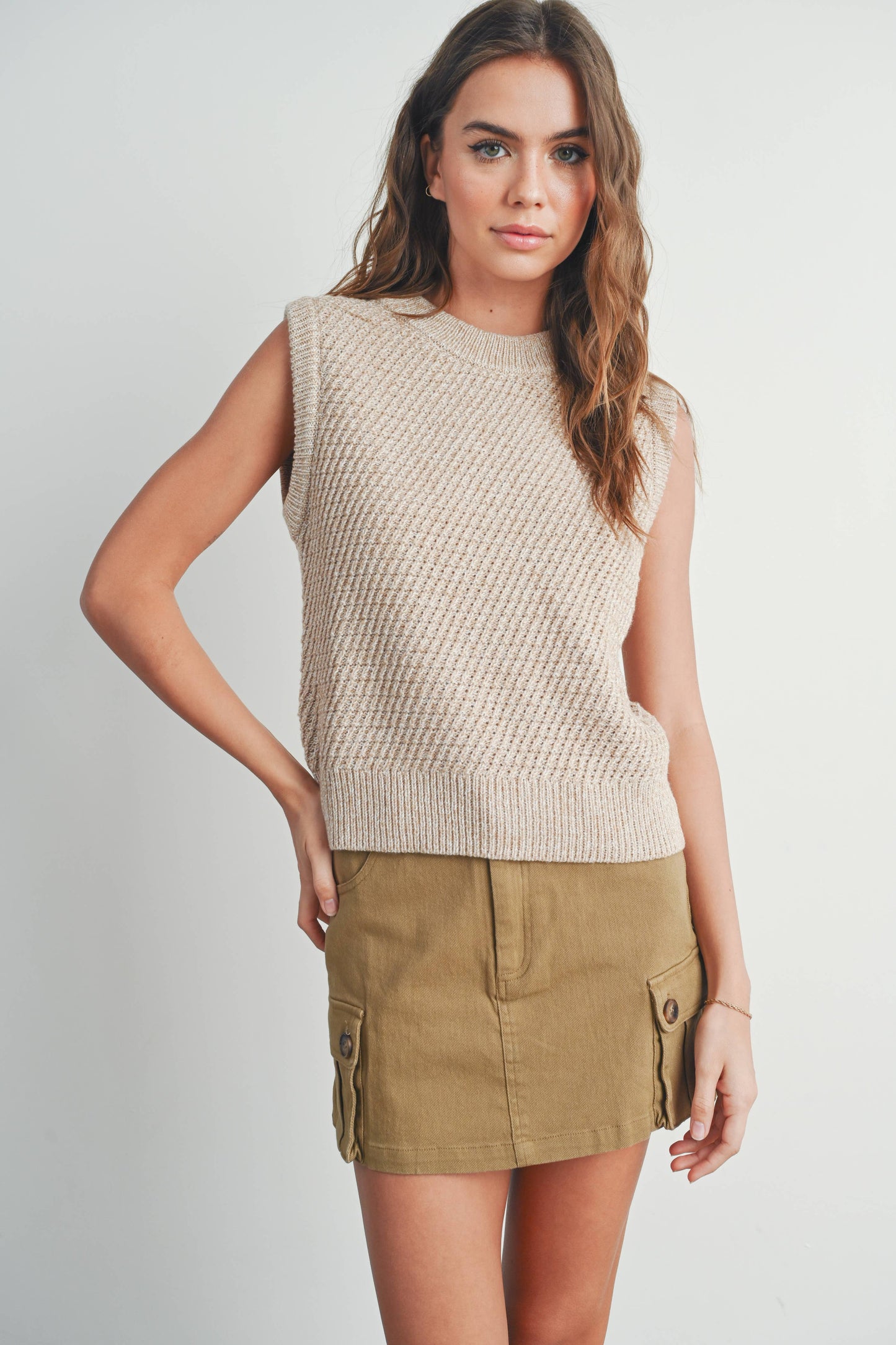 Sleeveless Crew Neck Sweater Knit Vest