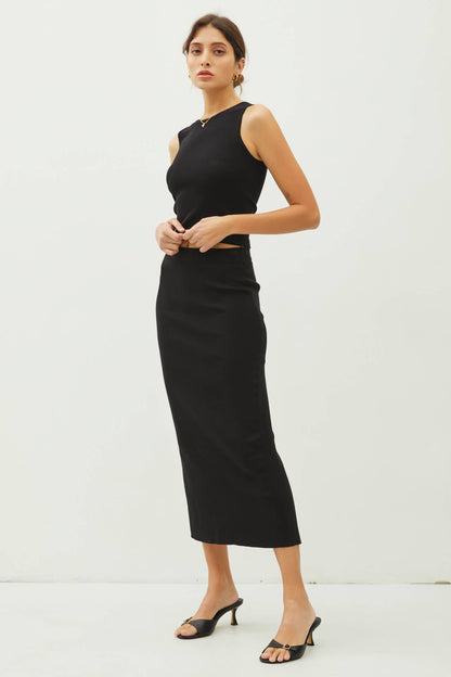 KNITTED HIGH RISE MIDI SKIRT