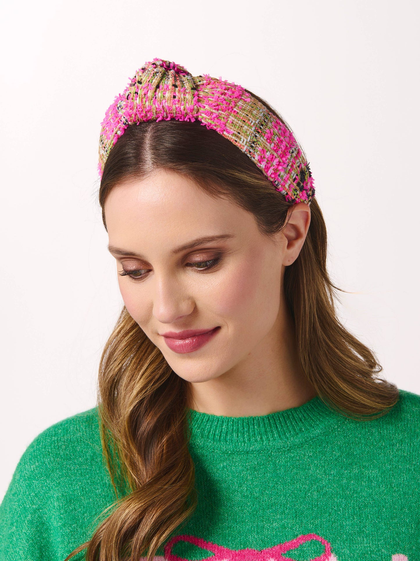 TEXTURED PLAID HEADBAND PINK