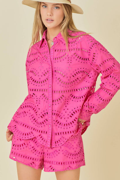 Eyelet Lace Elastic Waist Shorts