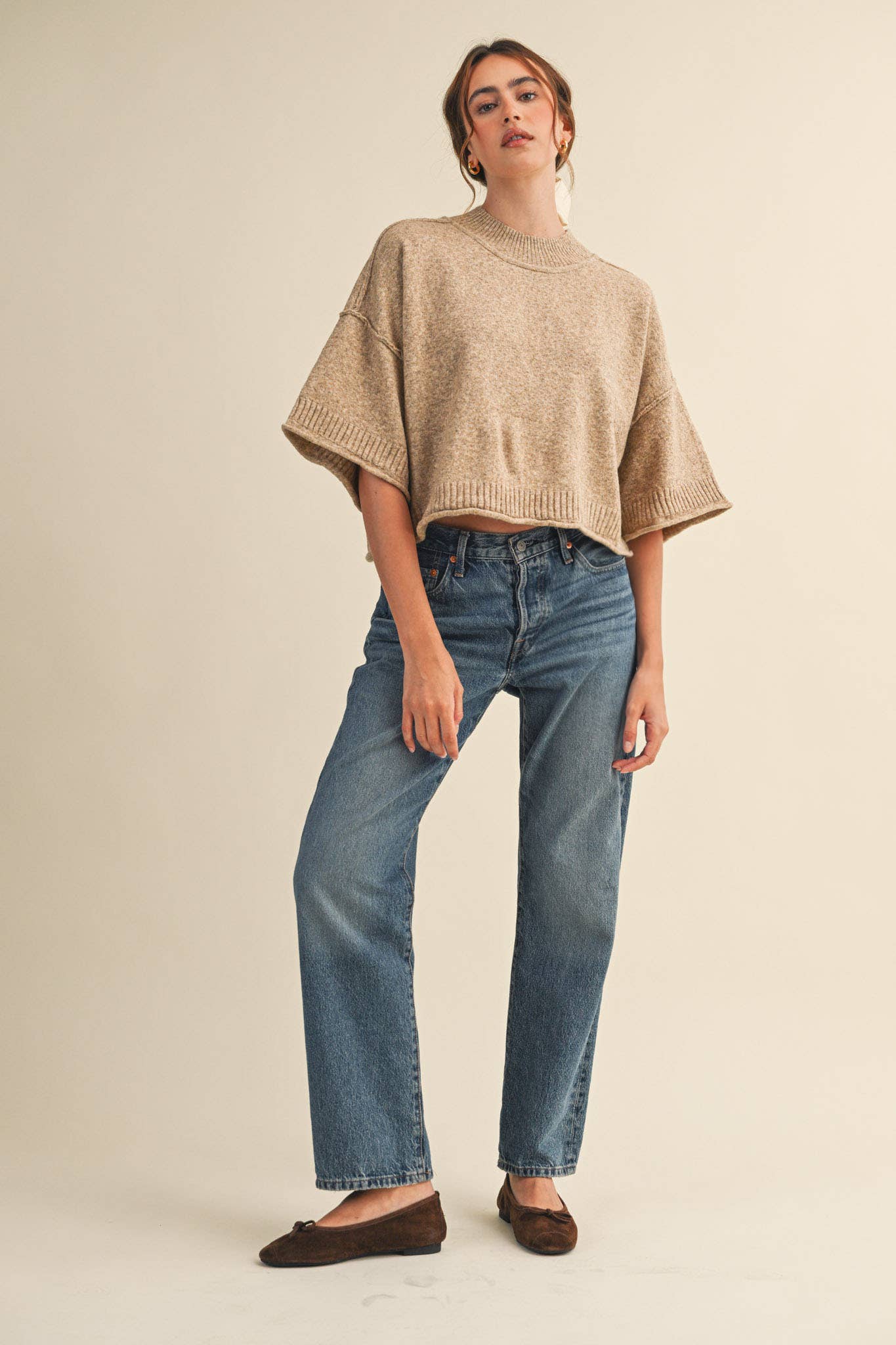 Mock Neck Short Sleeve Sweater